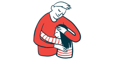 An illustration of an adult embracing a child.