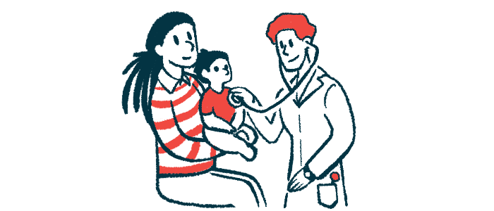 An illustration of a doctor using a stethoscope on a child.
