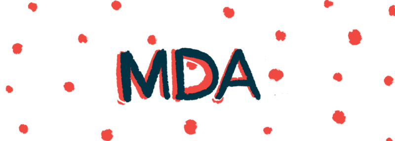 The Muscular Dystrophy Association's acronym is shown against a backdrop of polka dots for this MDA Clinical & Scientific Conference illustration.
