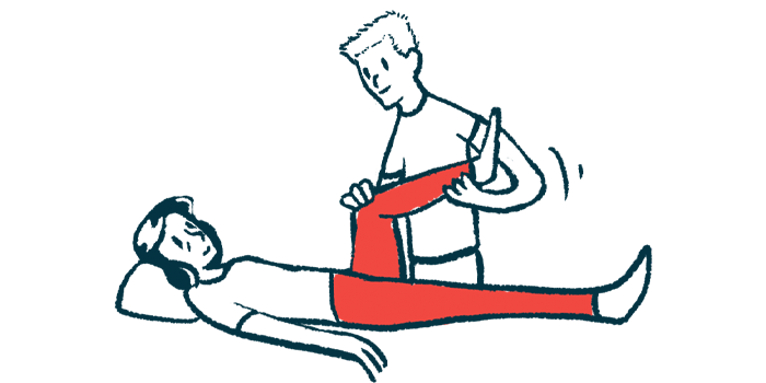 A physical therapist helps a patient stretch their leg.